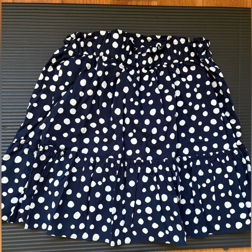 LOFT Tiered Navy Polka Dot Skirt